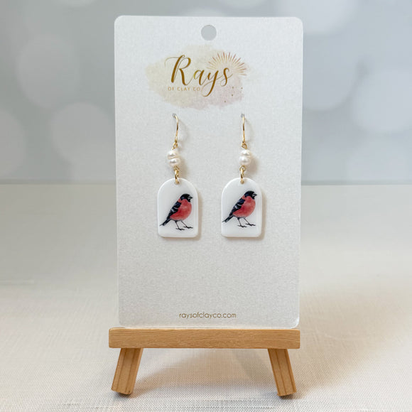 Bird Earrings - Eurasian Bullfinch