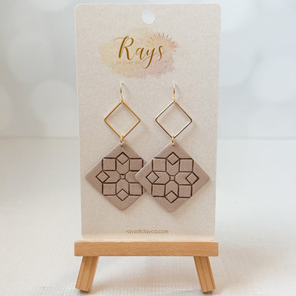 Tan Farmhouse Tile Earrings