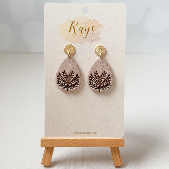 Embossed Tree Teardrop Earrings