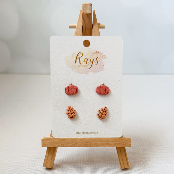 Mini Pumpkin & Leaf Stud Pack