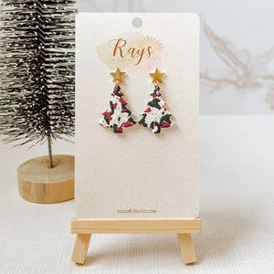 Red & Green Confetti Christmas Tree Dangle Earrings