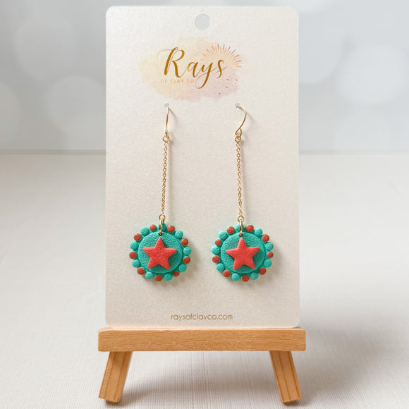 Sparkly Orange & Teal Star Earrings