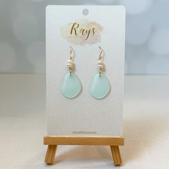 Light Aqua Freshwater Pearl Sea Glass Earrings