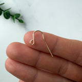 14K Gold-Filled Ear Wires — Fish Hook with Outside Loop, 22 Gauge