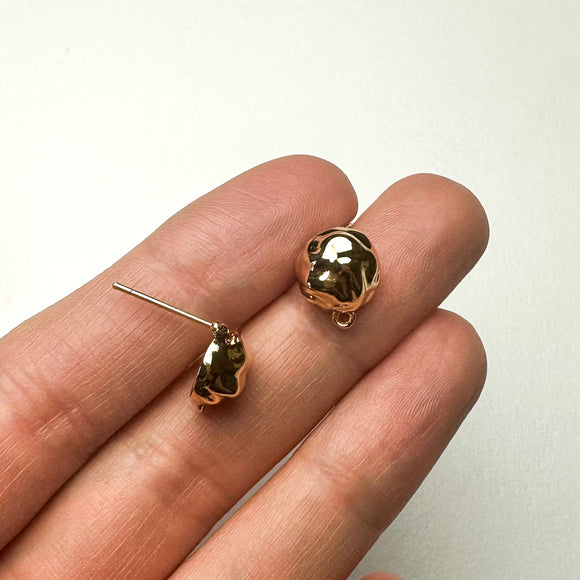 18K Gold Plated Hammered Round Earring Posts