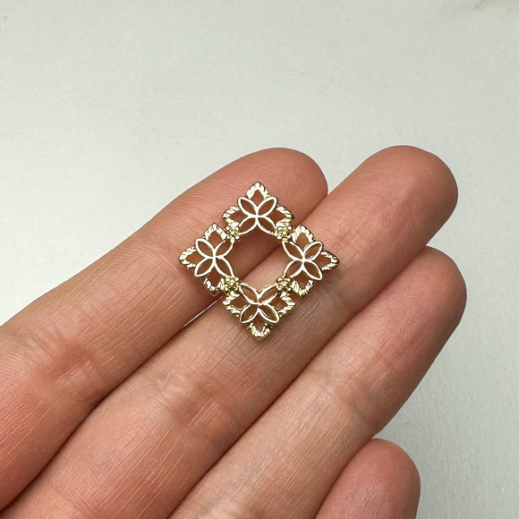 18K Gold Plated Floral Square Connector Charms