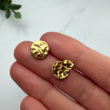 18K Gold Hammered Disc Earring Posts with Loop — Backs Included