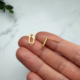 18K Gold Rectangle Earring Posts with Loop — Open Frame Studs