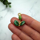 Green Enamel Leaf Charm — 18K Gold Plated Botanical Pendant