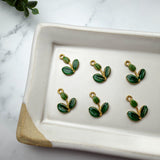 Green Enamel Leaf Charm — 18K Gold Plated Botanical Pendant