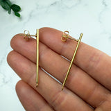 18K Gold Bar Stud Earring Posts with Loop — Minimalist Findings