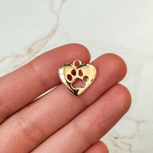 18K Gold Plated Paw Print Heart Charms