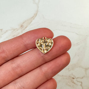 (14mm) 18K Gold Plated Floral Heart Charms