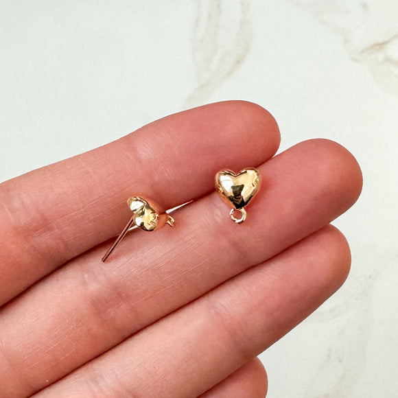 (9.5mm) 18K Gold Plated Heart Earring Posts