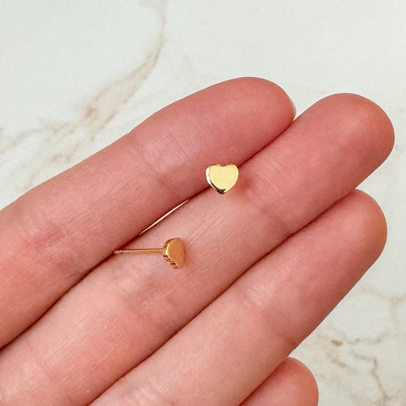 (5mm) 18K Gold Plated Solid Heart Stud Earrings