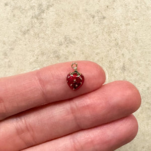 18K Gold Plated Enamel Strawberry Charms