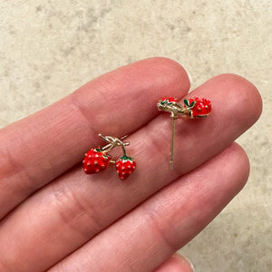 18K Gold Plated Enamel Strawberry Stud Earrings