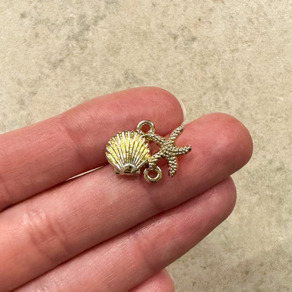 14K Gold Plated Scallop & Starfish Connector Charms