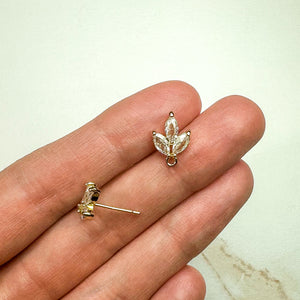 Gold Plated Cubic Zirconia Leaf Earring Posts