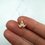 18K Gold CZ Lotus Connector — Marquise Fan, 2-Loop