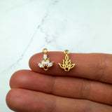 18K Gold CZ Lotus Connector — Marquise Fan, 2-Loop