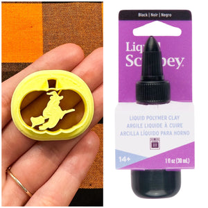 Discounted 1.25 in Embossed Witch Jack-O-Lantern Clay Cutter + Black Liquid Sculpey