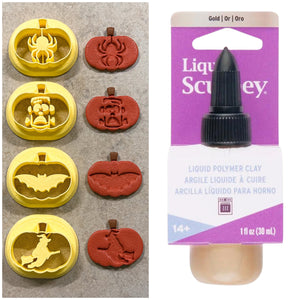 Discounted Jack-O-Lantern Embossing Clay Cutter Bundle + Gold Liquid Sculpey