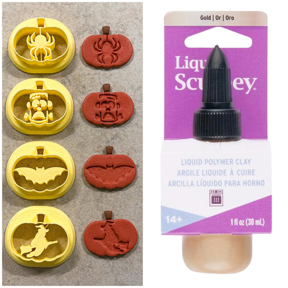 Discounted Jack-O-Lantern Embossing Clay Cutter Bundle + Gold Liquid Sculpey
