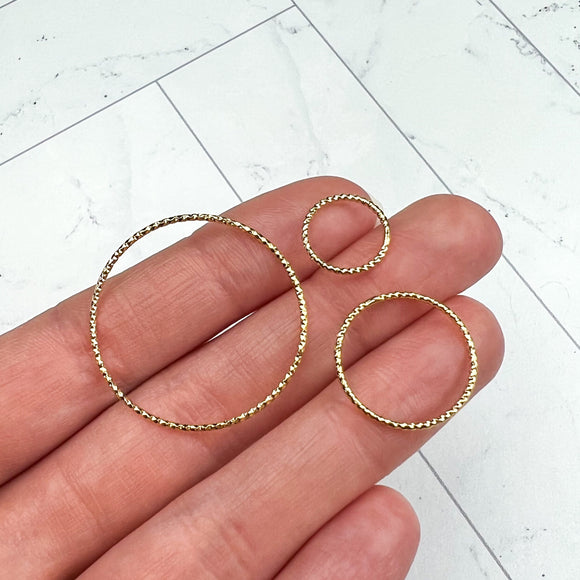 12mm, 18mm, 30mm 18K Gold Plated Textured Linking Rings