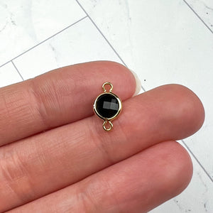 18K Gold Plated Black Glass Connector Charms