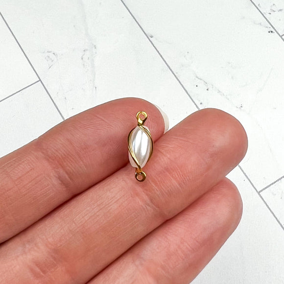 18K Gold Plated Imitation Oval Pearl Connector Charms