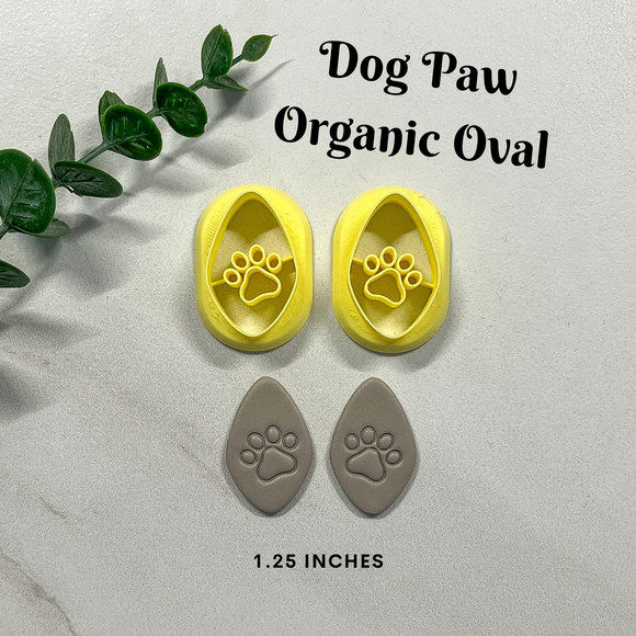 1 in, 1.25 in Embossed Dog Paw Organic Oval Clay Cutter Set