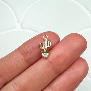 18K Gold Plated Cubic Zirconia Cactus Charms