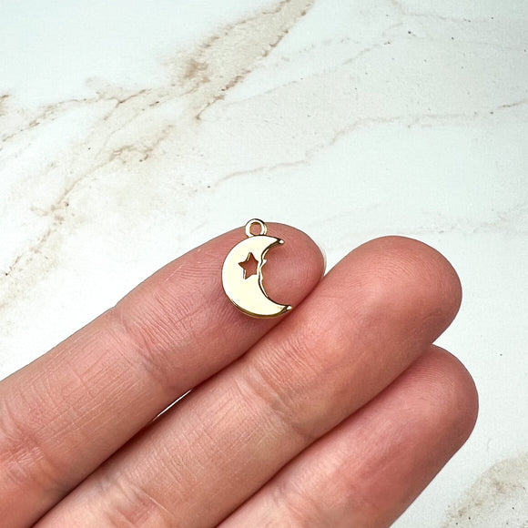 18K Gold Plated Star Stamped Moon Charms