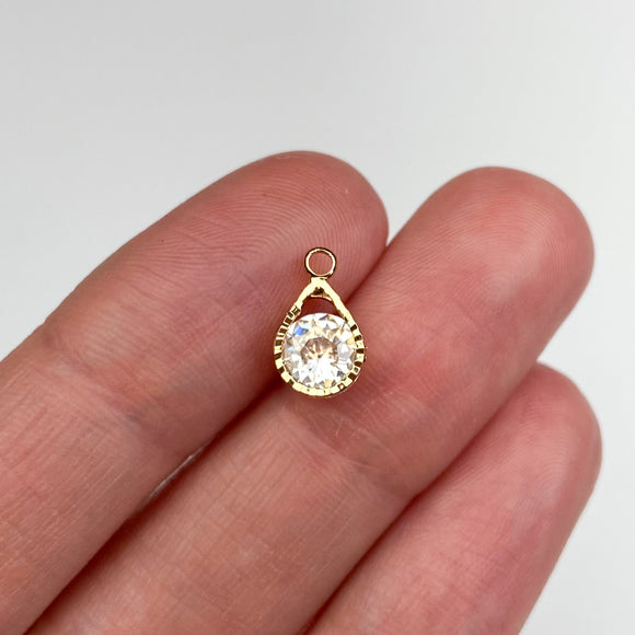 18K Gold Plated Cubic Zirconia Teardrop Charms
