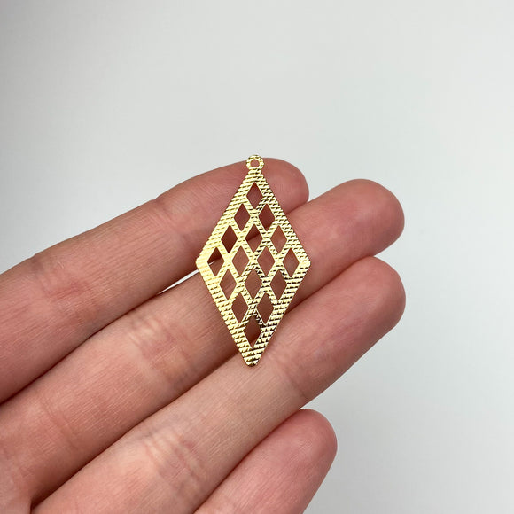 18K Gold Plated Waffle Rhombus Charms
