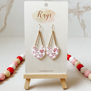 Red Heart Pattern/White Heart V Dangle Earrings
