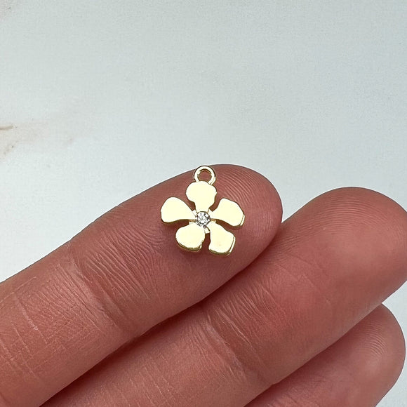 18K Gold Plated Flower Charm with Cubic Zirconia Center