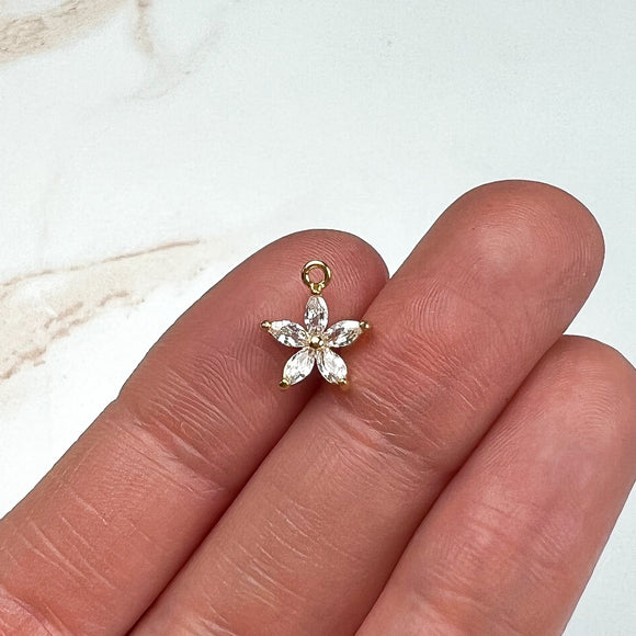 18K Gold Plated Cubic Zirconia Mini Flower Charms