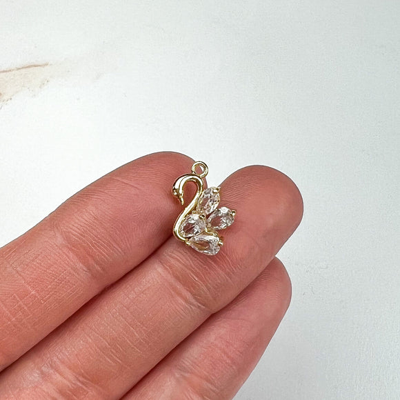 18K Gold Plated Cubic Zirconia Swan Charms