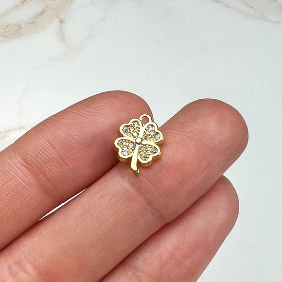 18K Gold Plated Cubic Zirconia Shamrock Charms