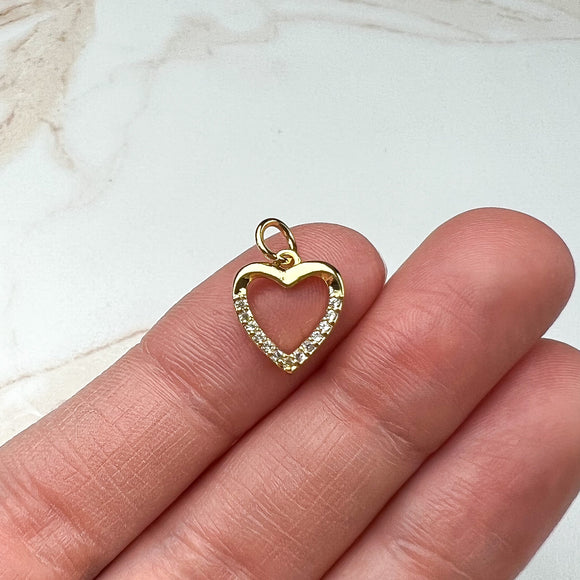 18K Gold Plated Cubic Zirconia Hollow Heart Charms
