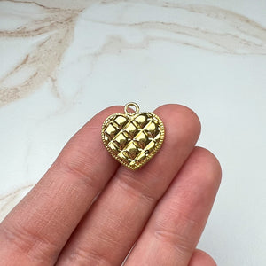 18K Gold Plated Heart Charms with Grid Pattern