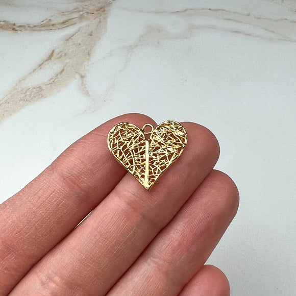 16.5 x 17 x 1.5mm 18K Gold Plated Heart Charms