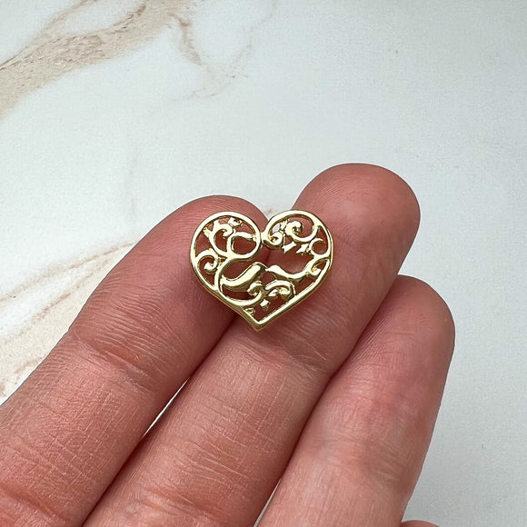 18K Gold Plated Love Birds Heart Charms