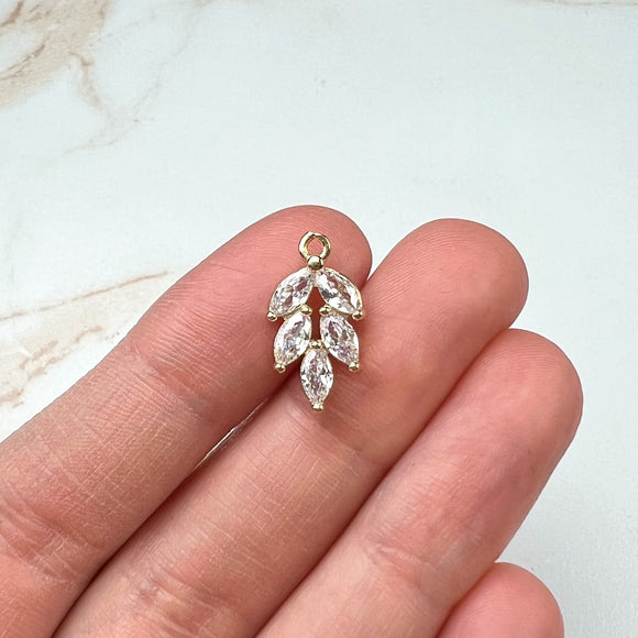14K Gold Plated Cubic Zirconia Leaf Charms