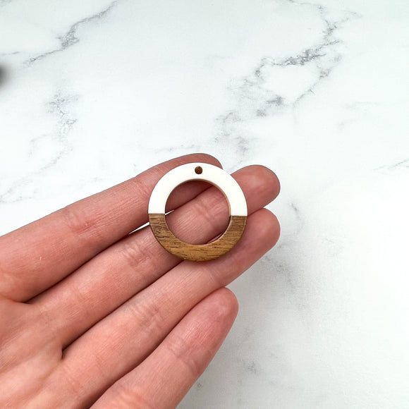Resin & Walnut Wood Open Circle Charms - White