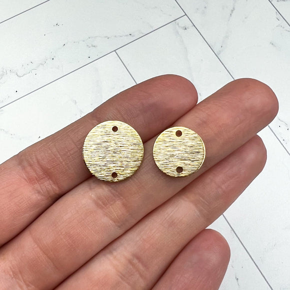 12mm, 15mm 24K Gold Plated Textured Circle Connector Charms