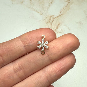 18K Gold Plated Cubic Zirconia Flower Connector Charms