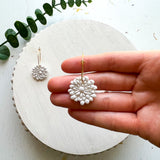 Speckled White Zinnia Flower Hoop Earrings
